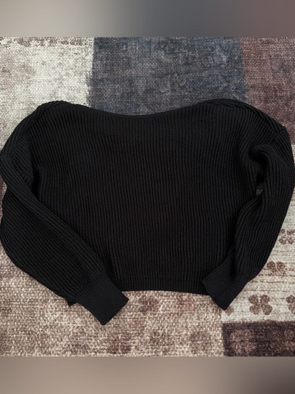 Black Ribbed Boatneck Women's Sweater